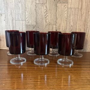 Cristal D’arques Duran cavalier ruby Red wine dessert footed glasses set 7